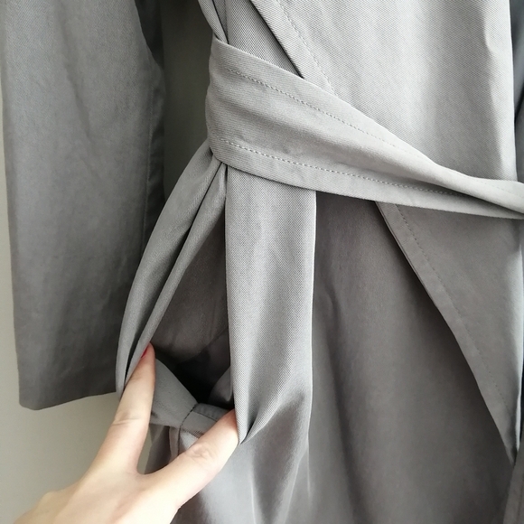 Club Monaco Hanne Wrap Trench Coat Light Gray Lyocell with Waist Belt XS - Picture 8 of 16